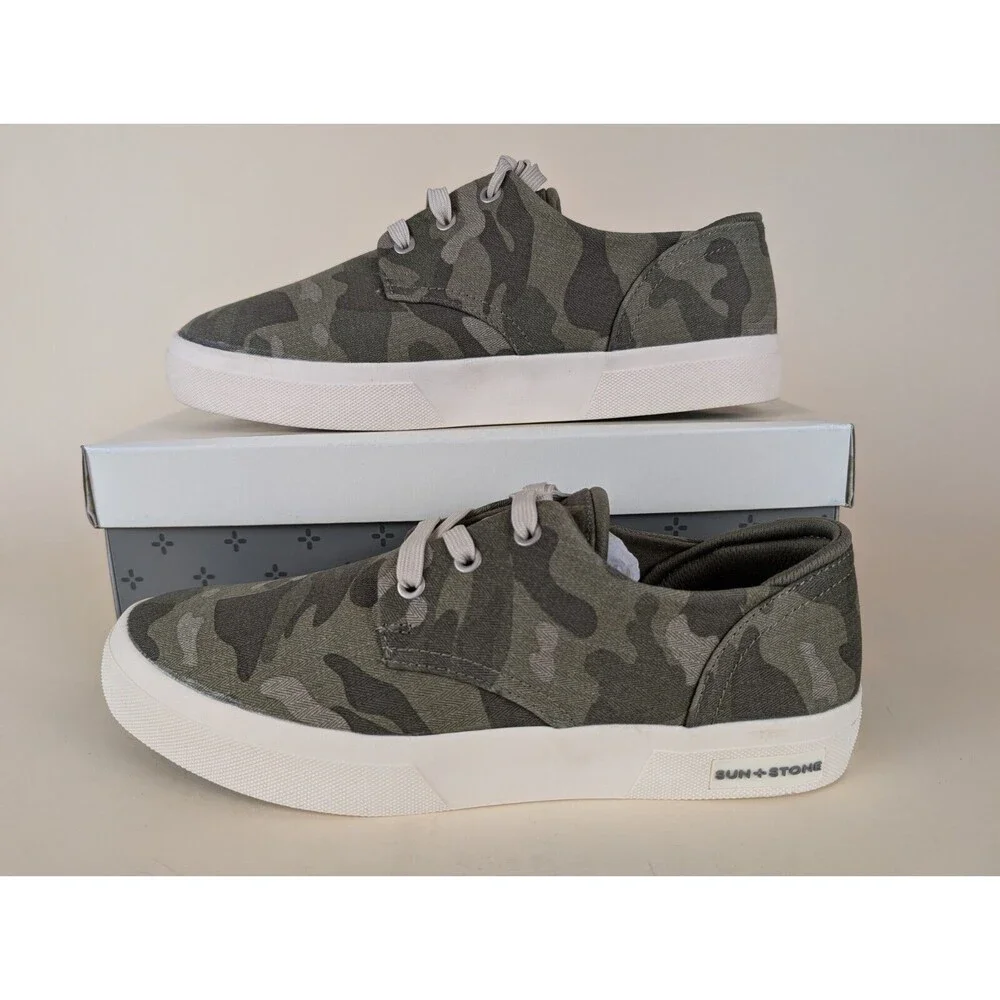 Sun + Stone Kiva Casual Sneakers Mens 10 M Green Camo Low Top Lace Up Shoes NWB